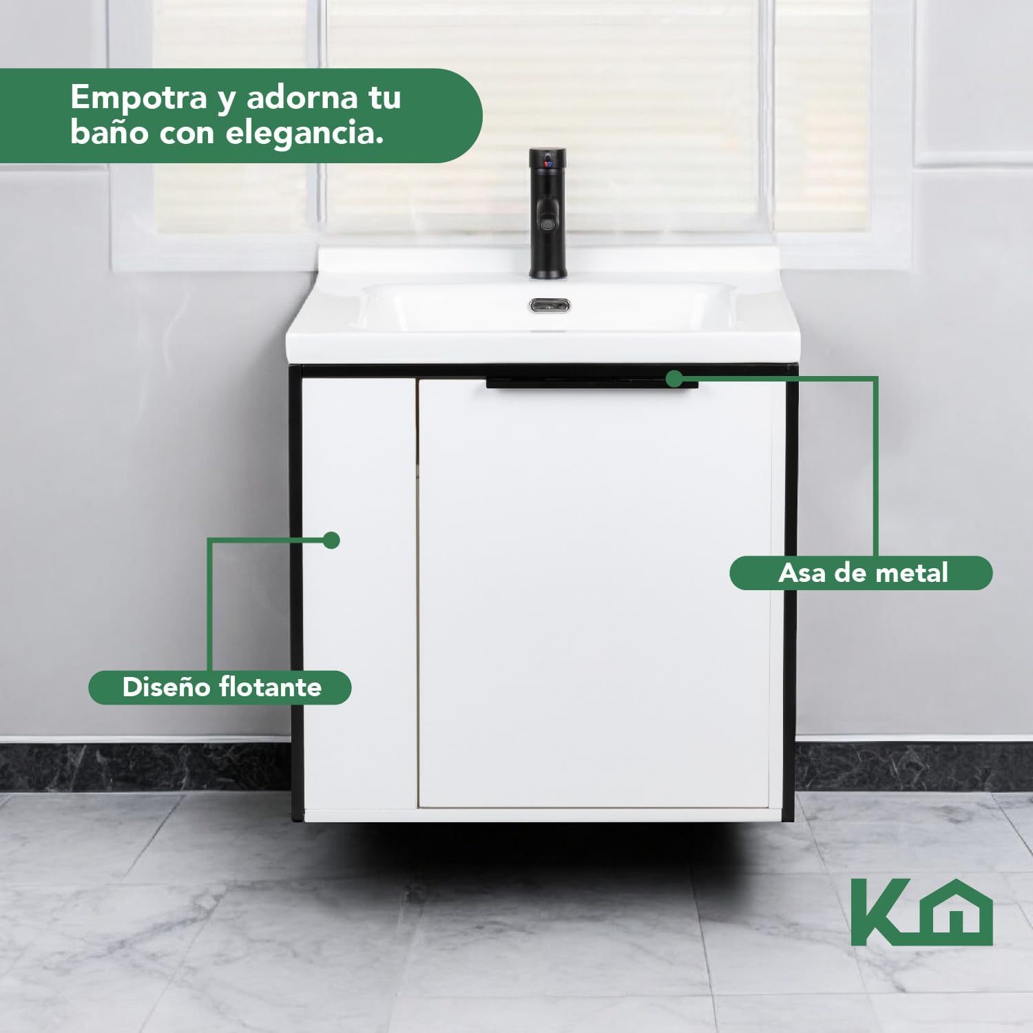 Kingshouse | Gabinete para Baño con Ovalín y Monomando – Mueble de Baño Lavamanos con 2 Cajones – Lavabo – Gabiente Organizador - Color Gris Mate – Fibra de Madera MDF – Lavamanos De Cerámica