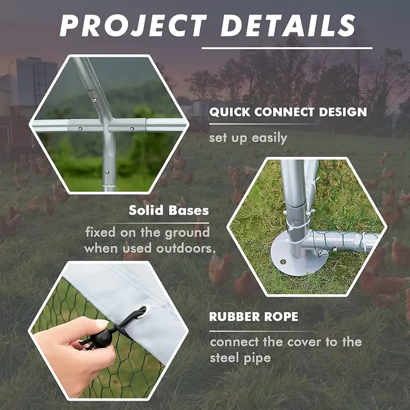 Pequeño gallinero de metal , corral para gallinas, jaula de alambre galvanizado para gallinas y patos, jaulas para conejos con cubierta impermeable y antiultravioleta para exteriores, patio trasero y granja detalles 3