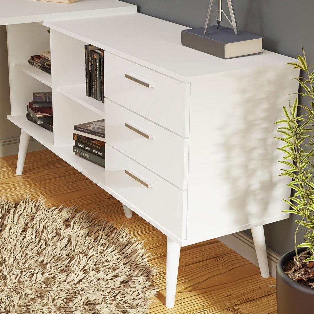 Madesa Escritorio Mesa de Oficina de Esquina con 3 Cajones Lisboa - Blanco