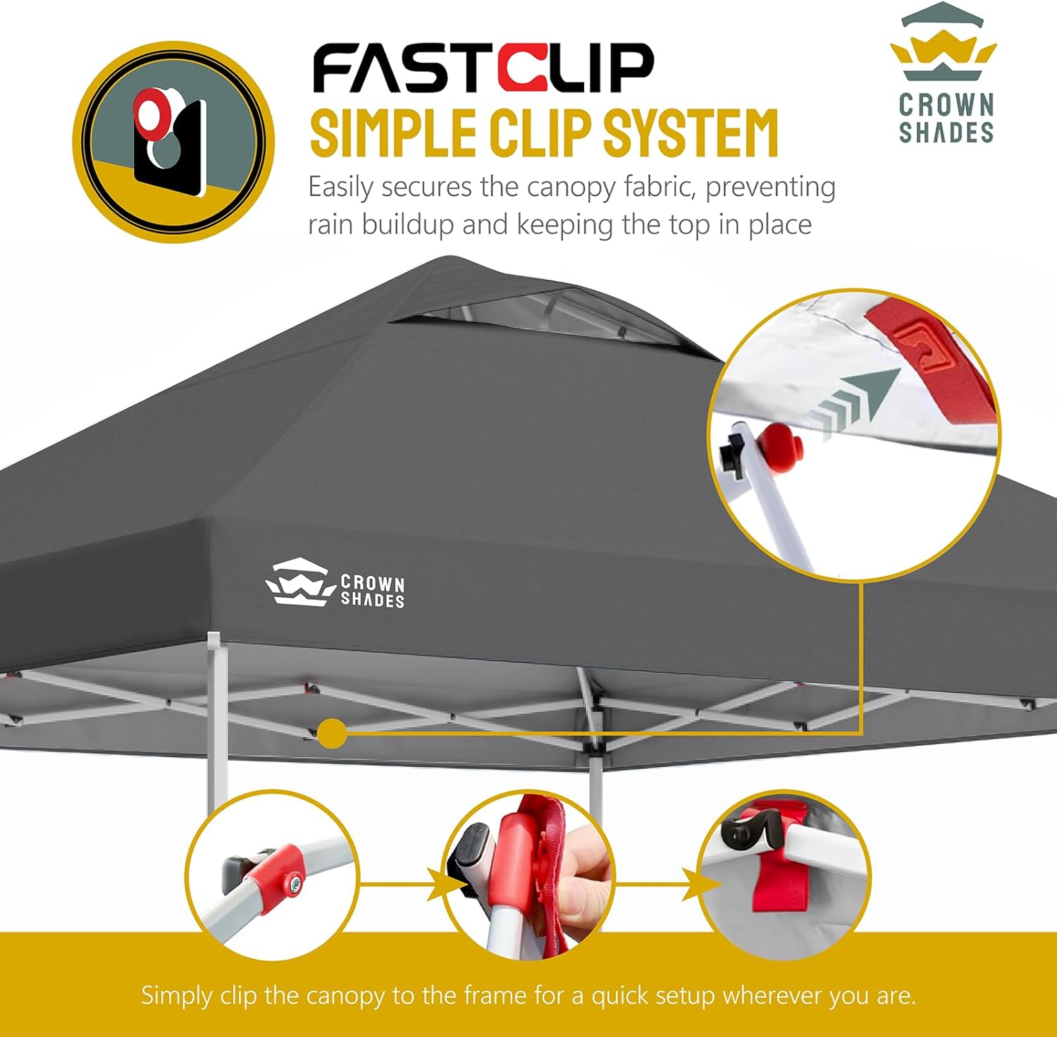 CROWN SHADES - Toldo desplegable de 3.60 x 3.60 metros, toldo patentado de un empuje con bolsa de transporte con ruedas, 8 estacas y 4 cuerdas, negro