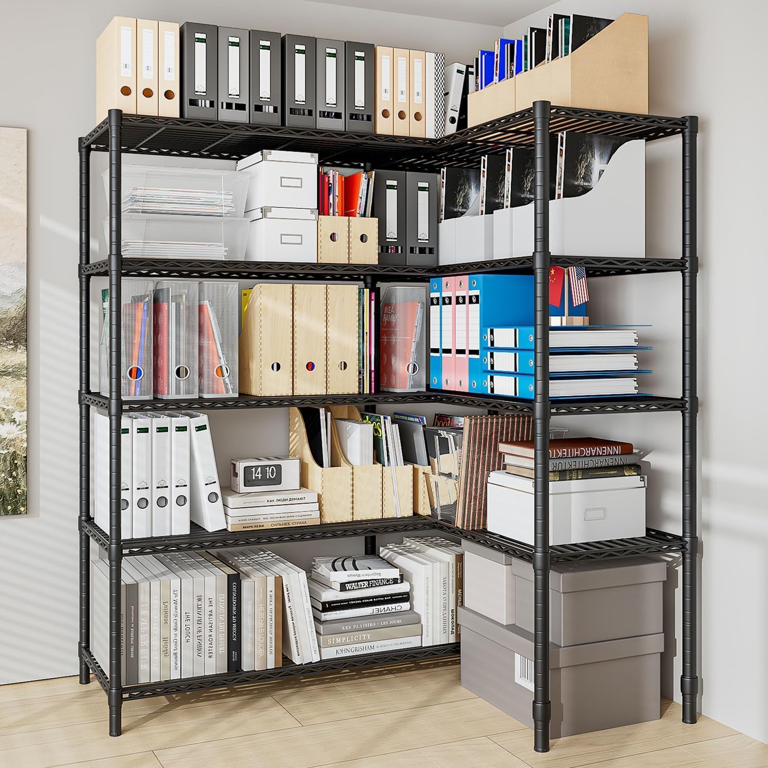 Uptyia Estante de Almacenamiento de 5 Niveles,Metálico y Ajustable,Gran Capacidad de 500KG,Estante Organizador para Cocina,Garaje,Supermercado,Negro 69" W x 72.5" H x 15.75" D