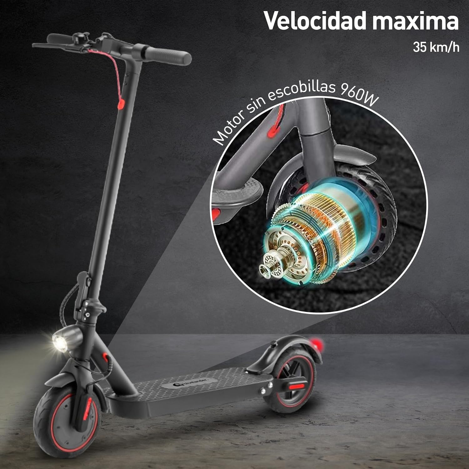 Bluelander Scooter E9 MAX Eléctrico Plegable para Adultos, Velocidad 35 km/h, Autonomía 40-45 km, Motor Sin Escobillas 960W, Scooter Adulto, Control por App Bluetooth, Scooter