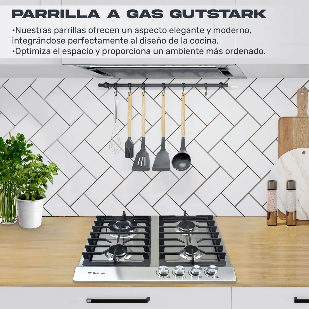Imagen 2 de 6 de Parrilla Estufa con alimentación a gas - Gutstark mkz-parrillino4n color plateado - 4 hornallas