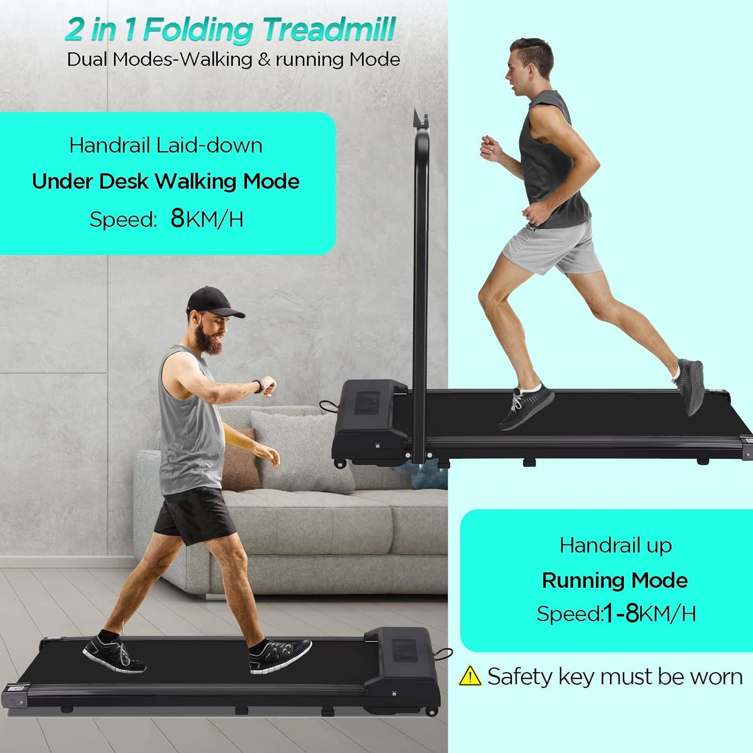 MUZENS Caminadora Electrica, Pantalla Digital Electrónica y Control Remoto, Cinta de Correr Plana, Caminadora Plegable Portátil, Caminadora Eléctrica Plegable y Portátil con Pantalla Digital