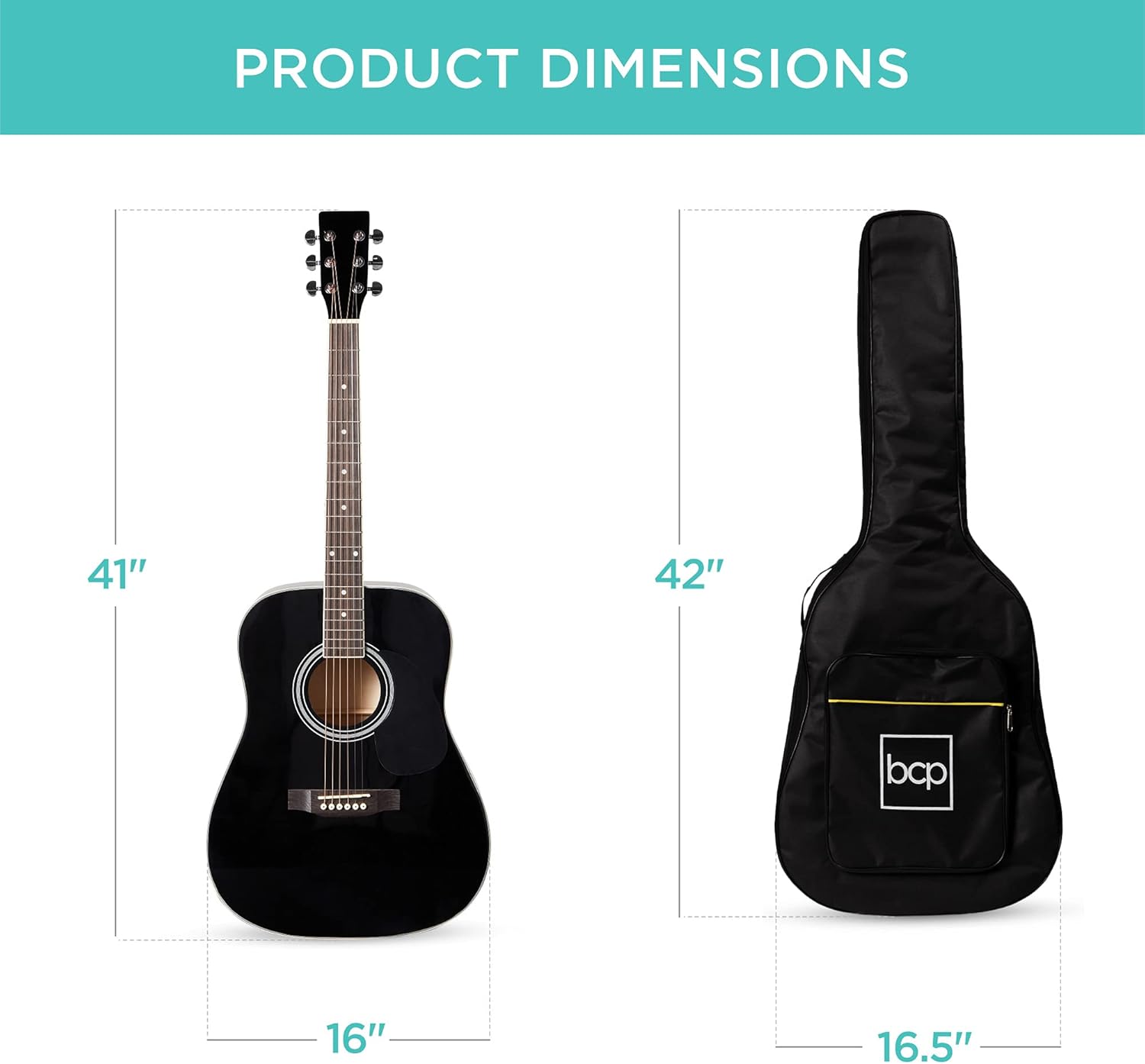 Best Choice Products - Guitarra acústica de madera de 41 pulgadas, negra, kit de guitarra, para principiantes y avanzados, incluye accesorios y bolsa de concierto