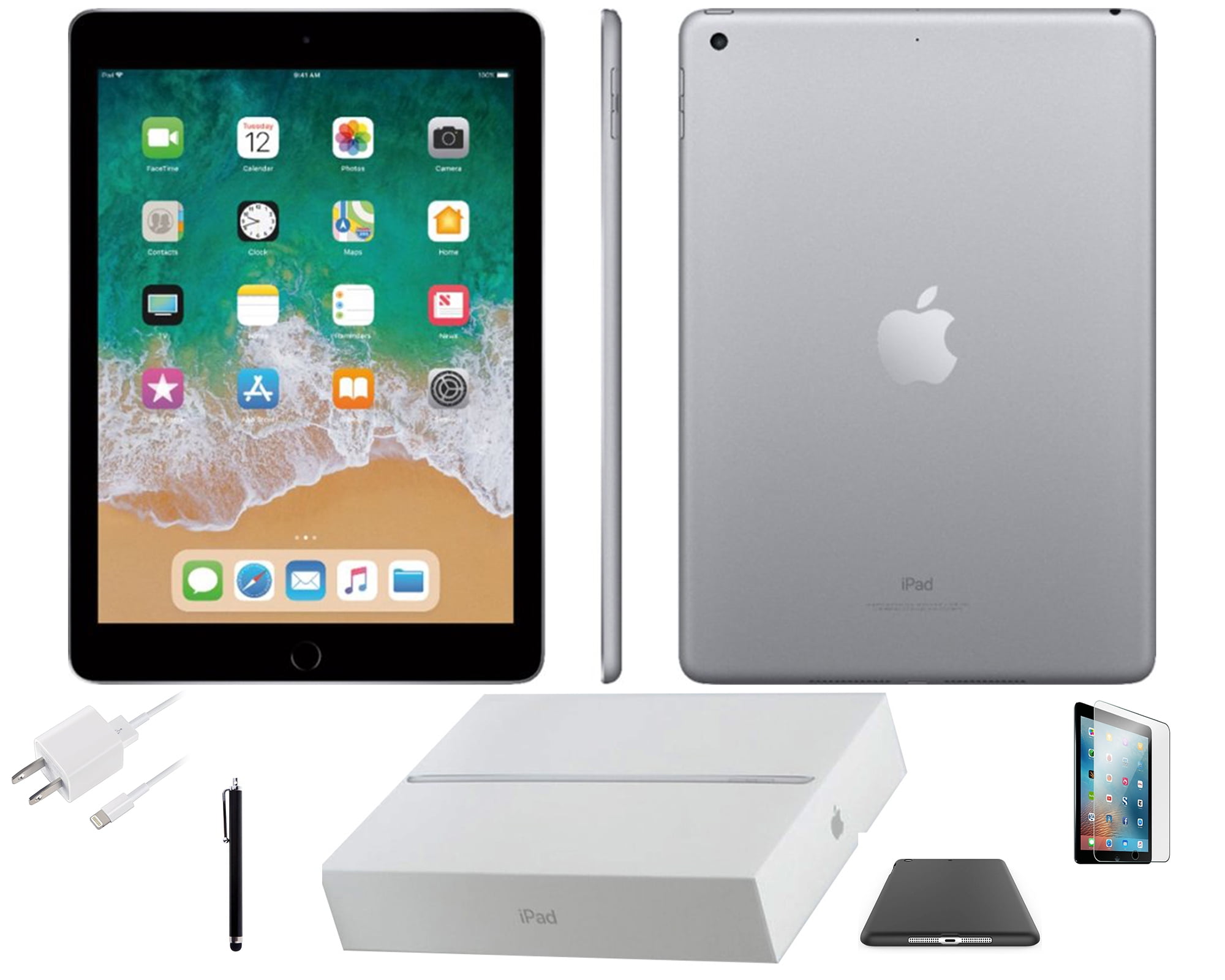 IPad 5 de 9,7 pulgadas reacondicionado de Apple, solo Wi-Fi, 32 GB, viene con paquete: estuche, vidrio templado, lápiz óptico, cargador rápido - gris espacial Apple iPad 5