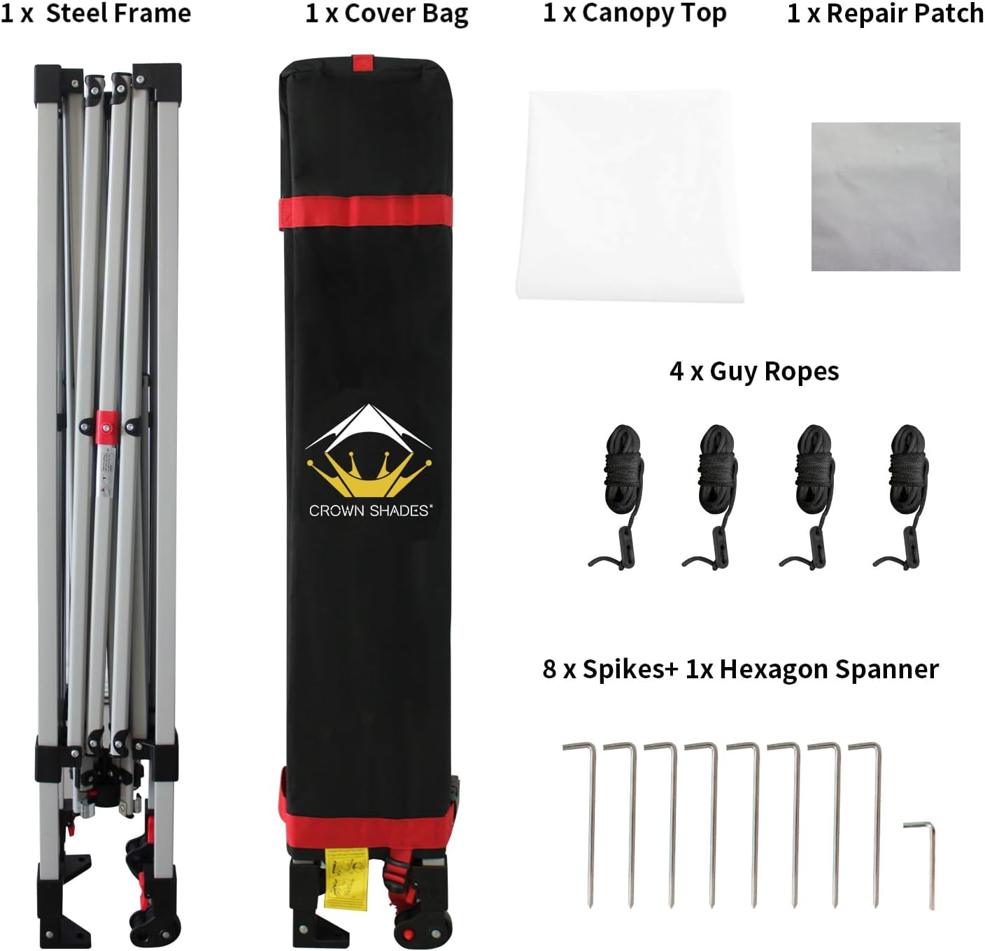 CROWN SHADES - Toldo desplegable de 3.60 x 3.60 metros, toldo patentado de un empuje con bolsa de transporte con ruedas, 8 estacas y 4 cuerdas, negro