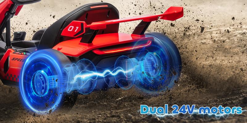 Aosom 24V Electric Go Kart, 7.5/8.1mph, Drifting Car Battery Powered Ride on Toy with Slow Start, Music, Horn, for 6-12 Years Old