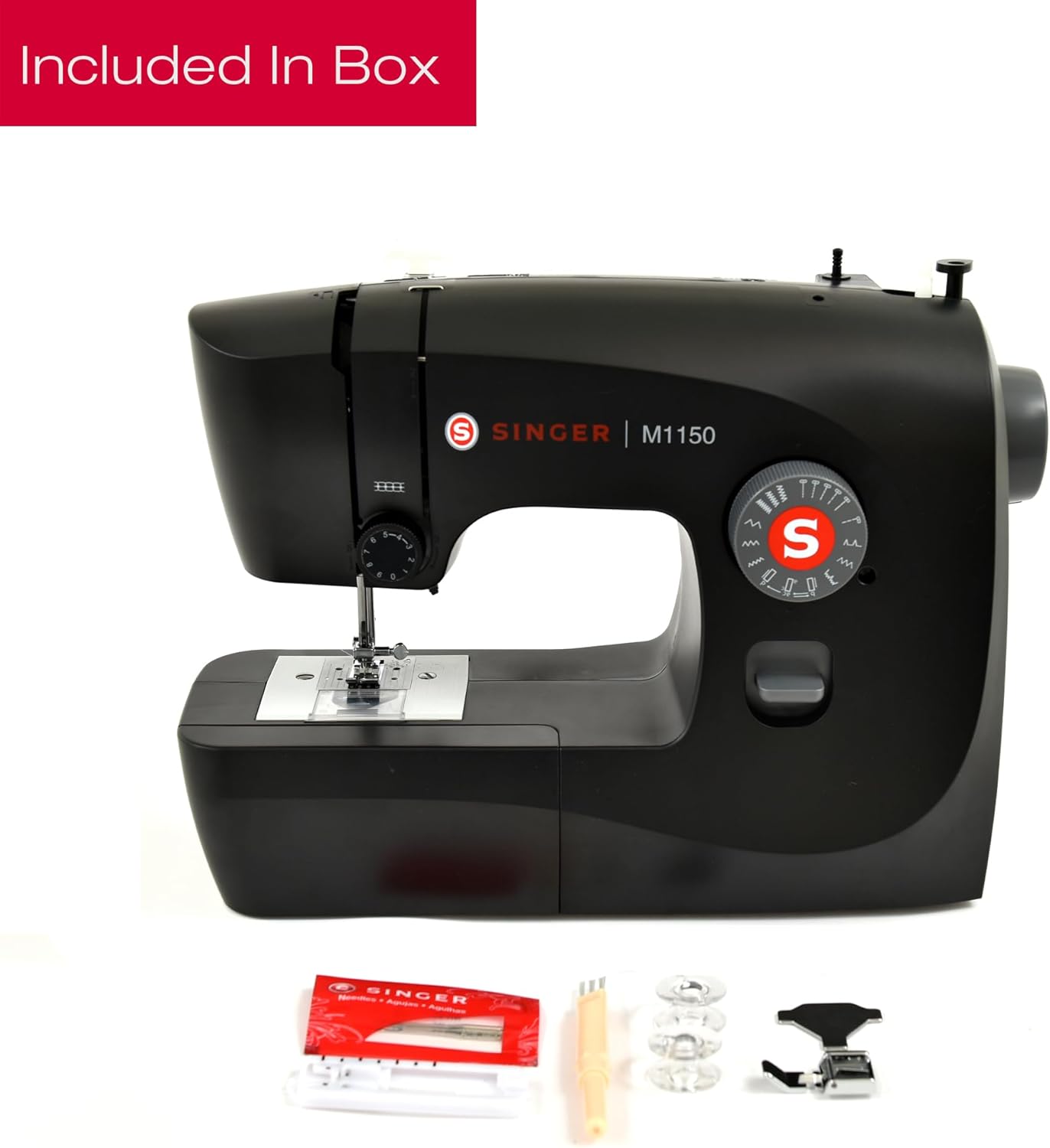 SINGER M1150 - Máquina de coser ligera y portátil con 45 aplicaciones de puntadas, luz LED y ojal de 4 pasos | Se utiliza para reparar y coser