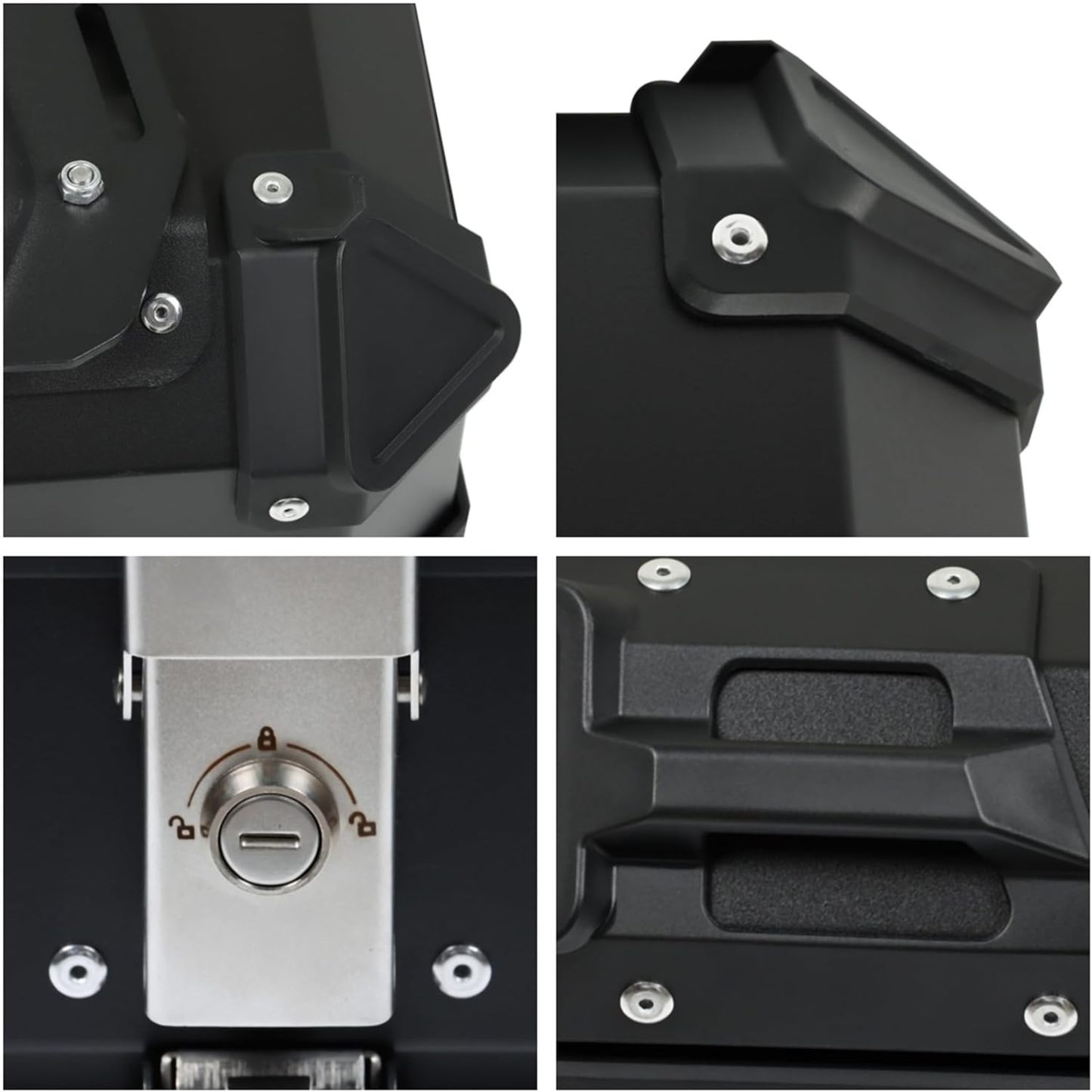 Labwork - Caja trasera para motocicleta de 45 l, con placa de montaje, aleación de aluminio dura, cierre de seguridad contra robo, metal plateado, caja trasera para maletero