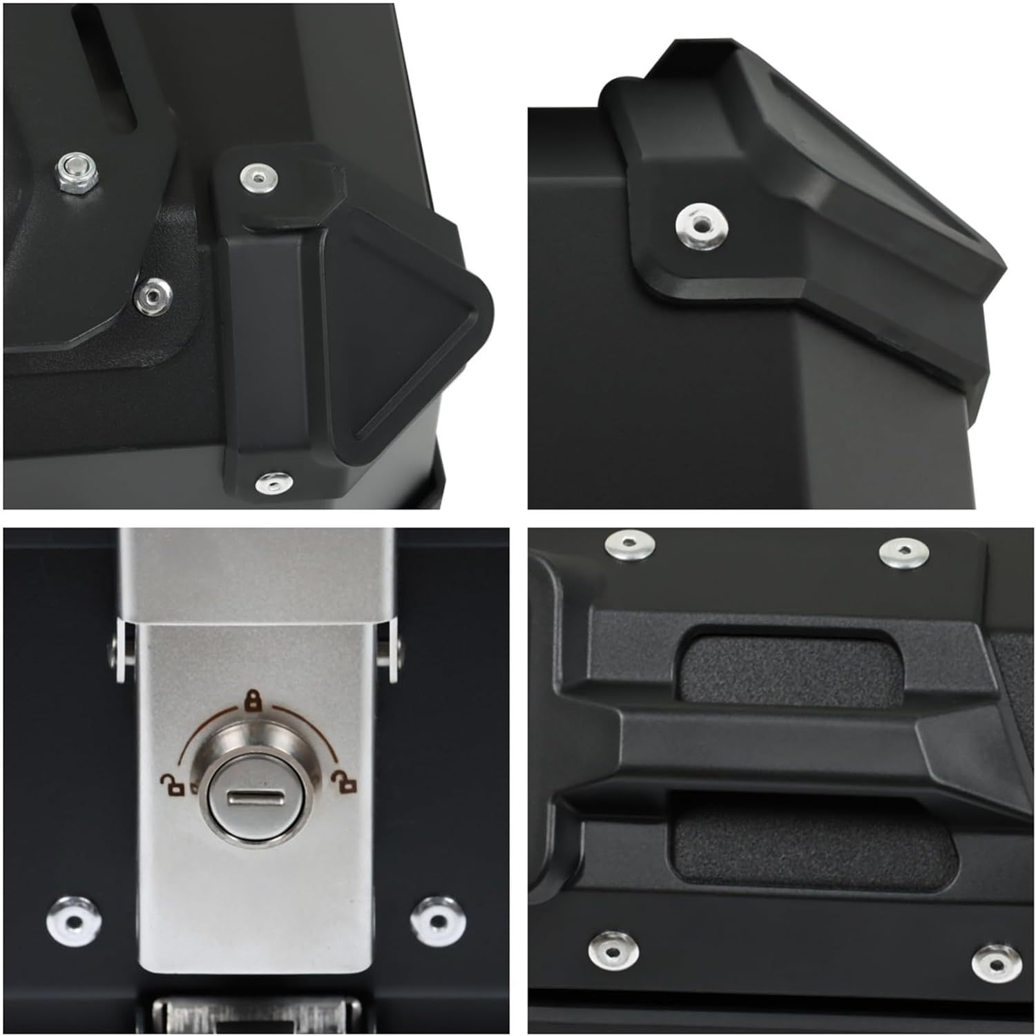 Labwork - Caja trasera para motocicleta de 45 l, con placa de montaje, aleación de aluminio dura, cierre de seguridad contra robo, metal plateado, caja trasera para maletero