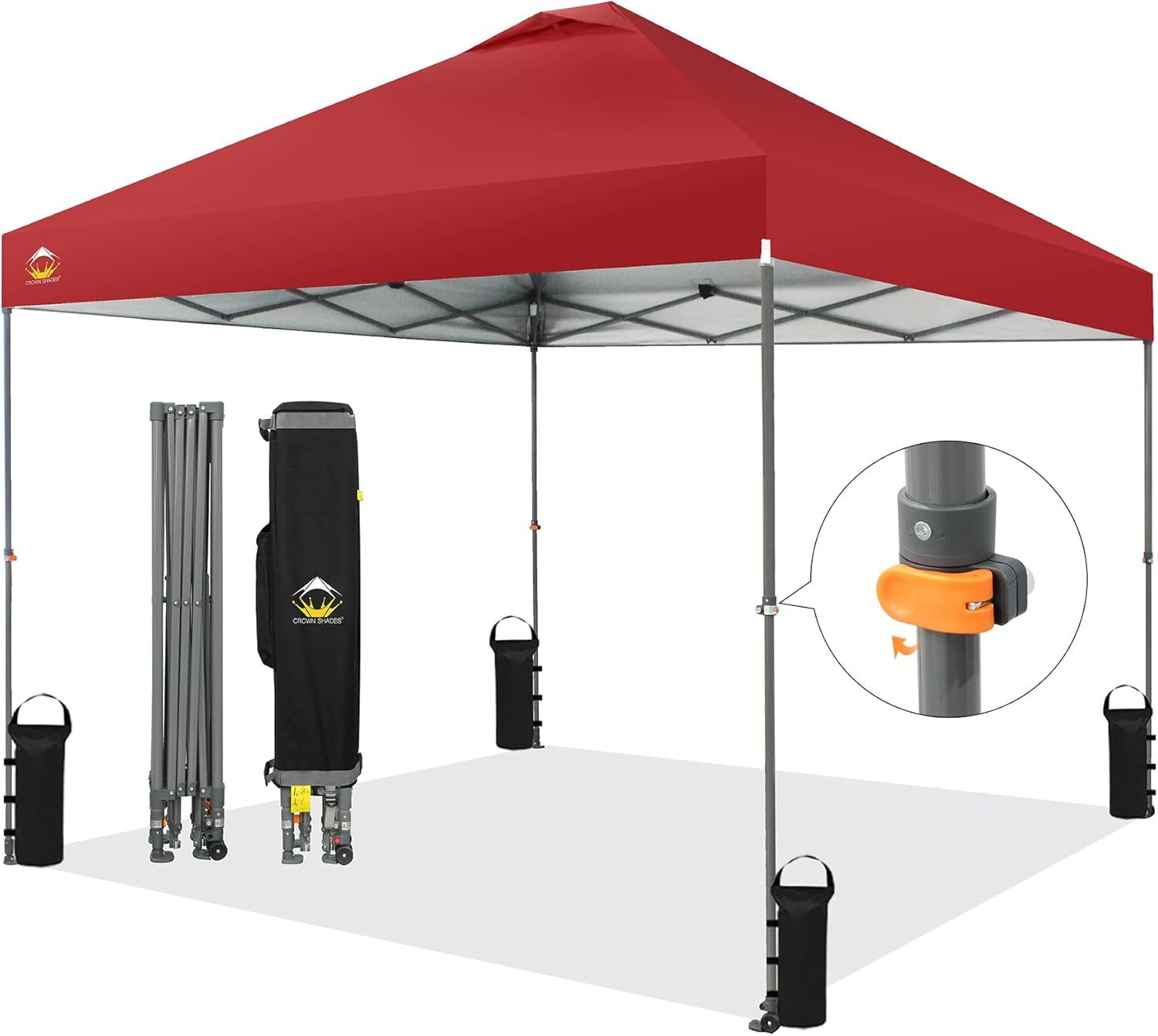 CROWN SHADES - Toldo desplegable de 3.60 x 3.60 metros, toldo patentado de un empuje con bolsa de transporte con ruedas, 8 estacas y 4 cuerdas, negro