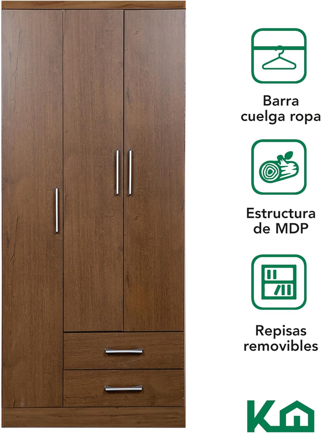 Kingshouse | Ropero De 6 Puertas con 2 Cajones – Color Café – Barra para Colgar – Estructura MDP – Mueble Organizador De Ropa – Armario para Casa, Recámara y Hogar