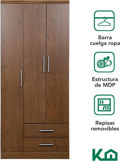 Kingshouse | Ropero De 6 Puertas con 2 Cajones – Color Café – Barra para Colgar – Estructura MDP – Mueble Organizador De Ropa – Armario para Casa, Recámara y Hogar