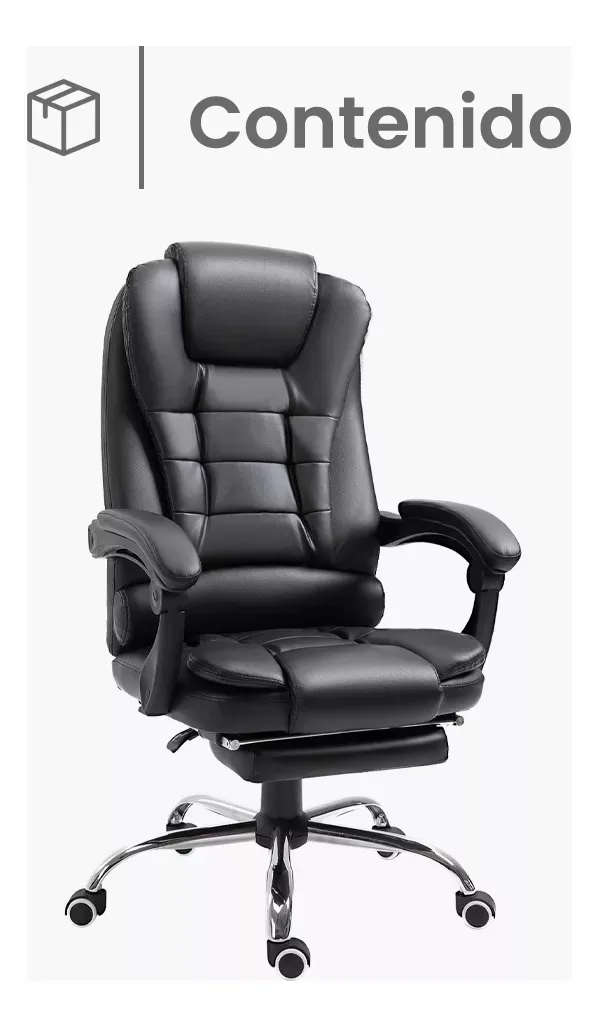 Silla de Escritorio Player One 1507 Ergonómica Negra con Tapizado de Cuero Sintético