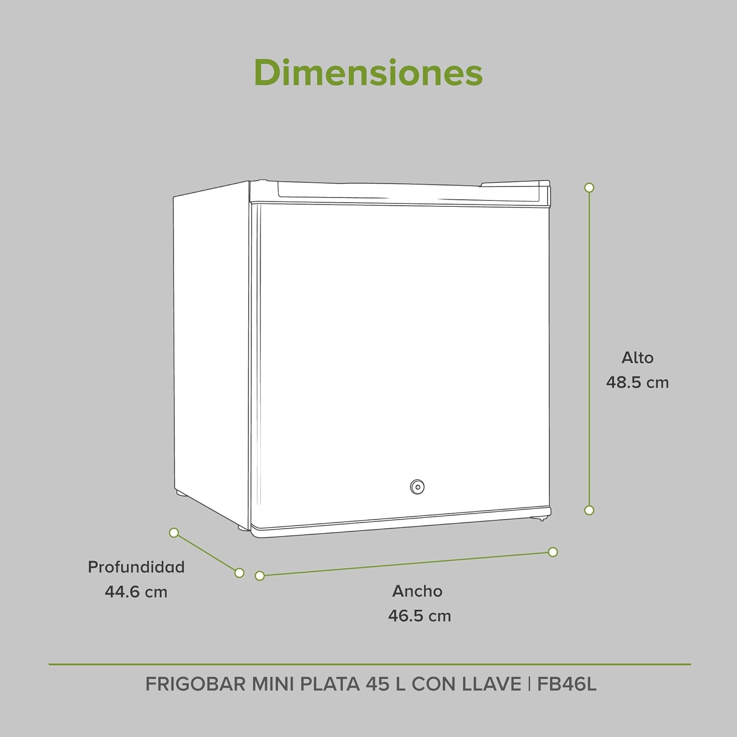 AVERA Frigobar con congelador de 1.6 pies, mini bar con capacidad de 45 L, mini refrigerador con llave, refrigerador con control de temperatura ajustable, puerta reversible de color plata | FB46L