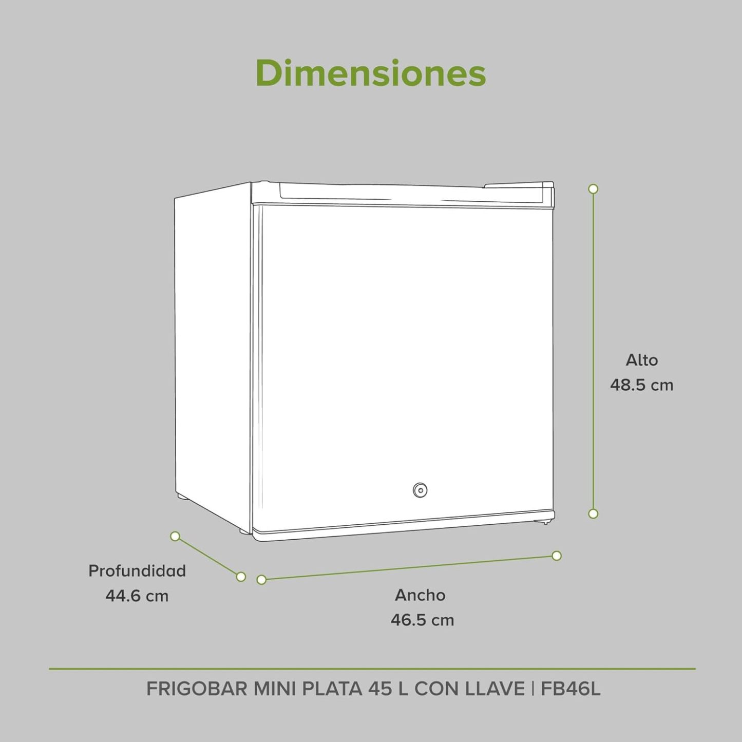 AVERA Frigobar con congelador de 1.6 pies, mini bar con capacidad de 45 L, mini refrigerador con llave, refrigerador con control de temperatura ajustable, puerta reversible de color plata | FB46L