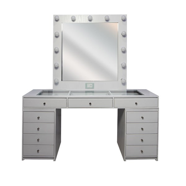 Tocador sofisticado con espejo, con iluminación led de 13 focos ahorradores, con separadores movibles, enchufe y apagador Hollywood. R21 Muebles TOCADOR HOLLYWOOD.