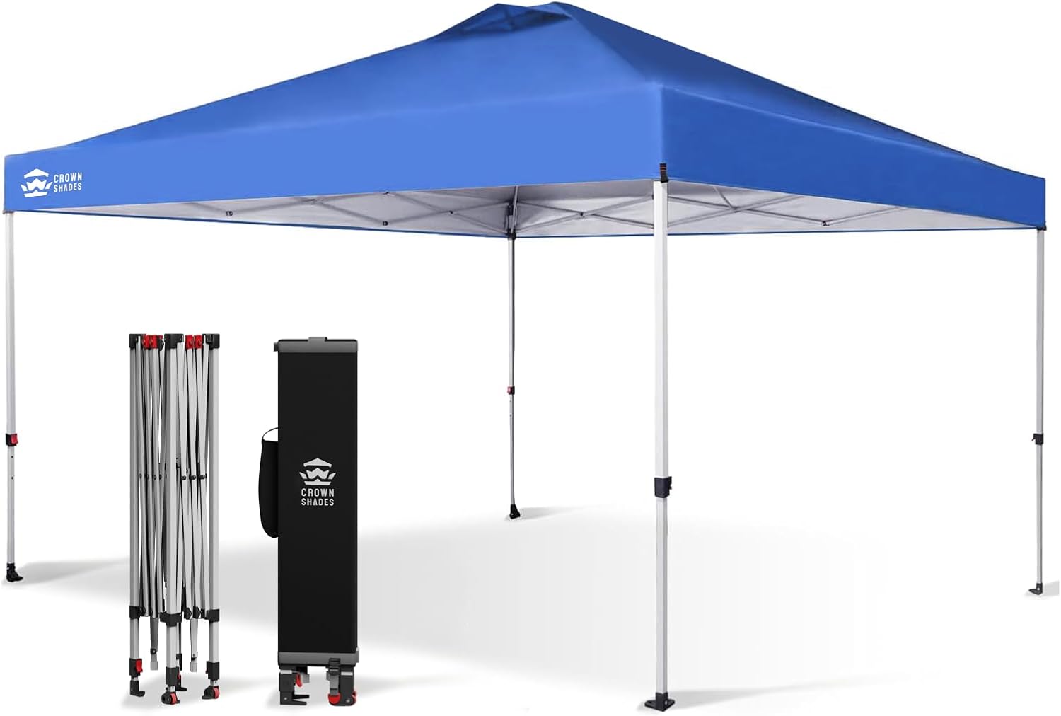 CROWN SHADES - Toldo desplegable de 3.60 x 3.60 metros, toldo patentado de un empuje con bolsa de transporte con ruedas, 8 estacas y 4 cuerdas, negro