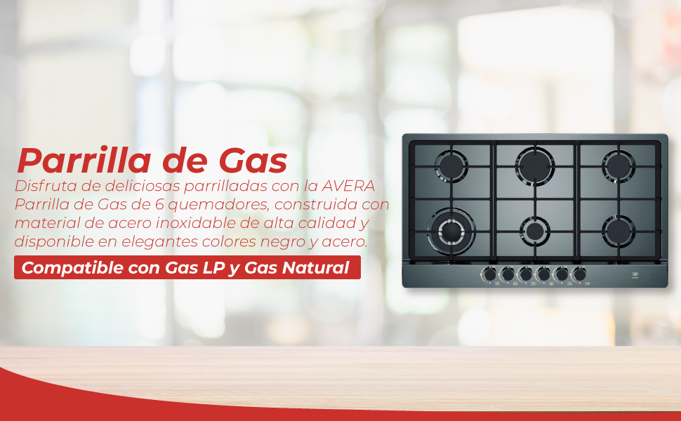 AVERA Parrilla de Gas 6 Quemadores 86cm