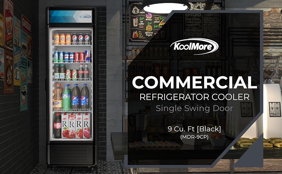 KoolMore MDR-9CP Display-Refrigerador, 9 pies cúbicos. Puerta abatible individual