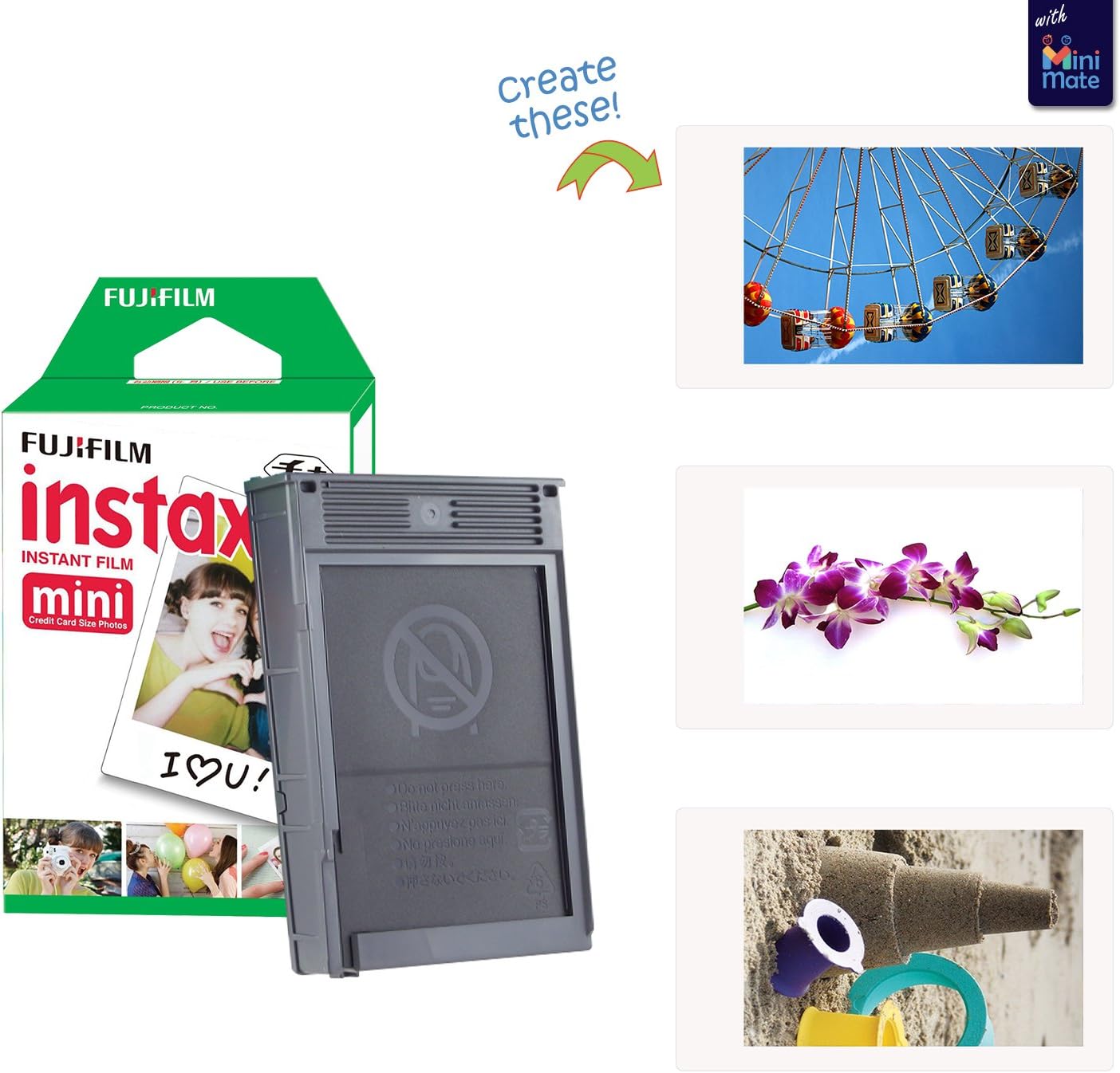 Fujifilm Instax Mini 12 Cámara instantánea + paquete de accesorios MiniMate y funda personalizada compatible + Fuji Instax Film Value Pack (50 hojas) Álbum de fotos de diseño Flamingo (azul pastel)