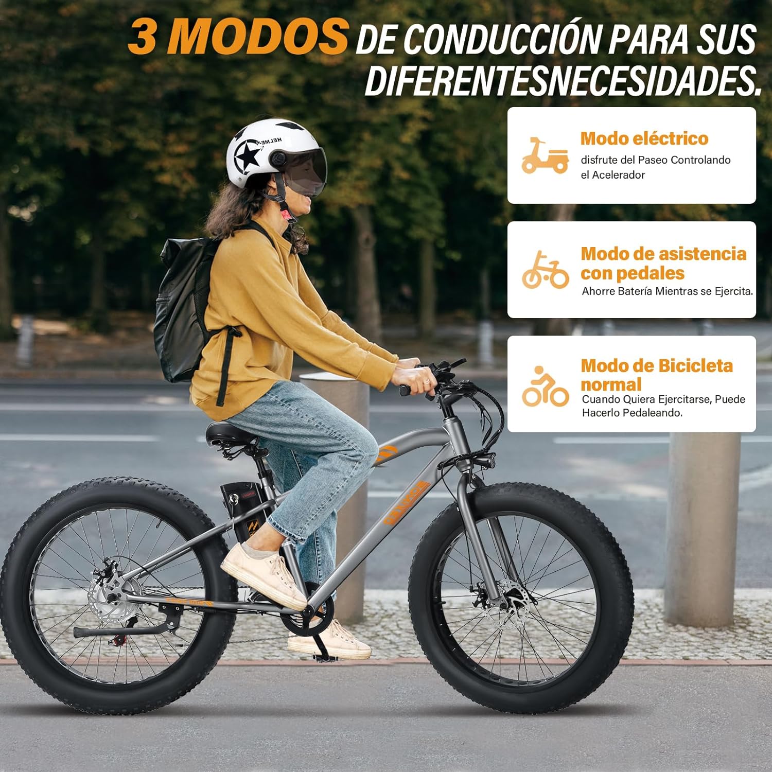 Bicicleta Eléctrica para Adultos,Motor de 500W, con Batería Removible de 48V 10 AH, Velocidad Máxima de 40 km/h, Neumáticos de 26”,Transmisión Shimano 6 velocidades,130kg, VB26 Cruiser