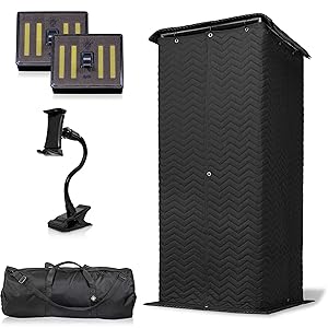 Snap Studio - Cabina vocal port&aacute;til, luz de interruptor LED, soporte para tablet y tel&eacute;fono
