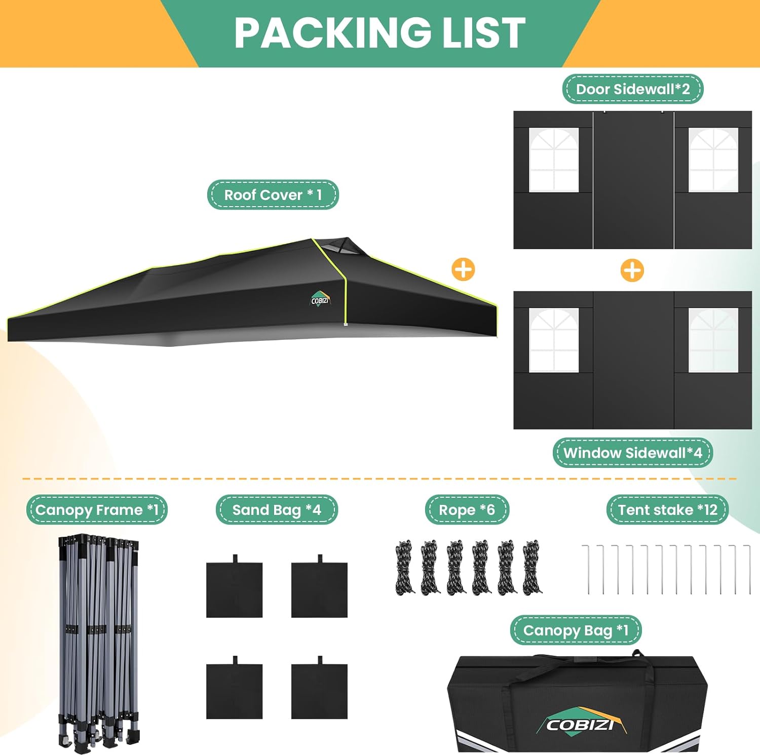 COBIZI - Tienda de campaña desplegable de 10 x 20 Pulgadas, Tienda de campaña instantánea Comercial para Bodas, Fiestas con 3 Altura Ajustable, toldo Ez Up para Exteriores, Impermeable, UPF50+ con