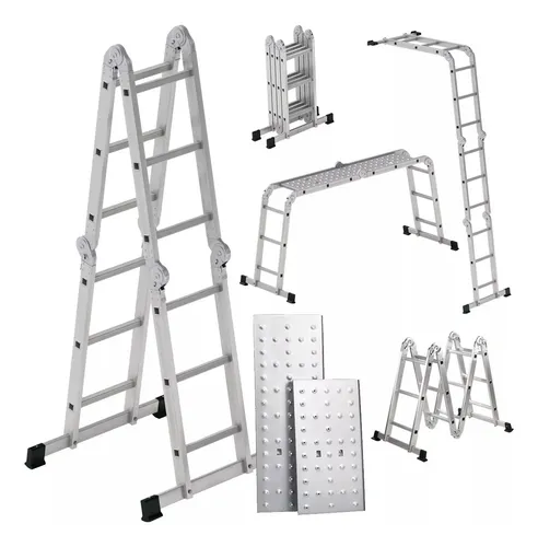 Escalera 12 Peldaños Andamio Multiposiciones Plegable 3.35m Color Plateado SelectShop HR9C5