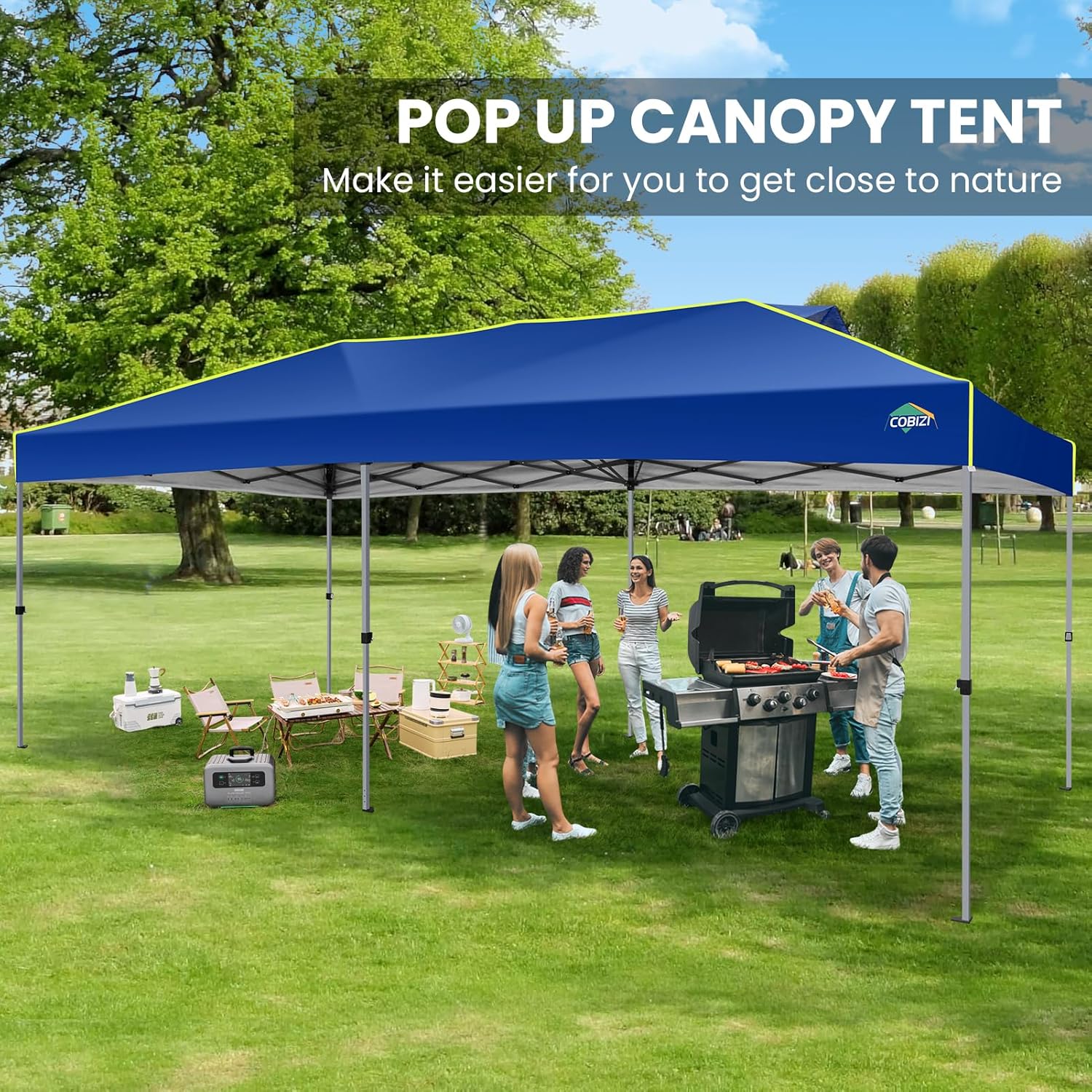 COBIZI - Tienda de campaña desplegable de 10 x 20 Pulgadas, Tienda de campaña instantánea Comercial para Bodas, Fiestas con 3 Altura Ajustable, toldo Ez Up para Exteriores, Impermeable, UPF50+ con