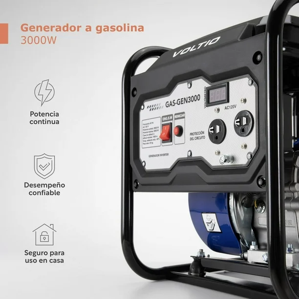 Generador a Gasolina 3000W 120V Portátil, Compacto y Silencioso, Corriente Estable, Motor 4T, 7L de Capacidad, Ideal para Hogar, Emergencias y Camping gris