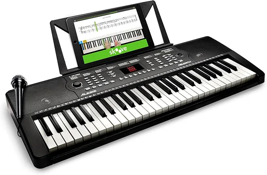 Alesis Melody 61 - Piano eléctrico con 61 teclas, Teclado Musical con altavoces, audífonos, micrófono, soporte para piano, atril y taburete
