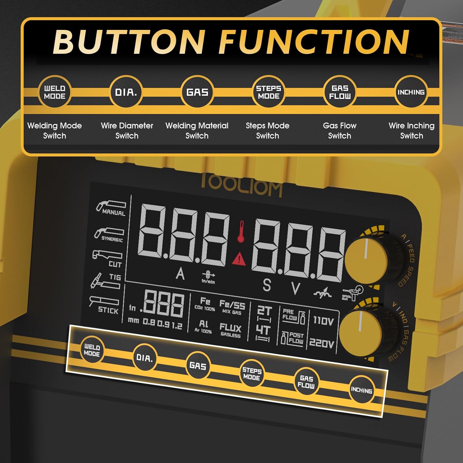 TOOLIOM MIG/TIG/CUT/Stick Soldador 5 en 1 Máquina de soldadura multiproceso de 110/220 V de doble voltaje de aluminio para máquina de soldadura compatible con pistola de carrete