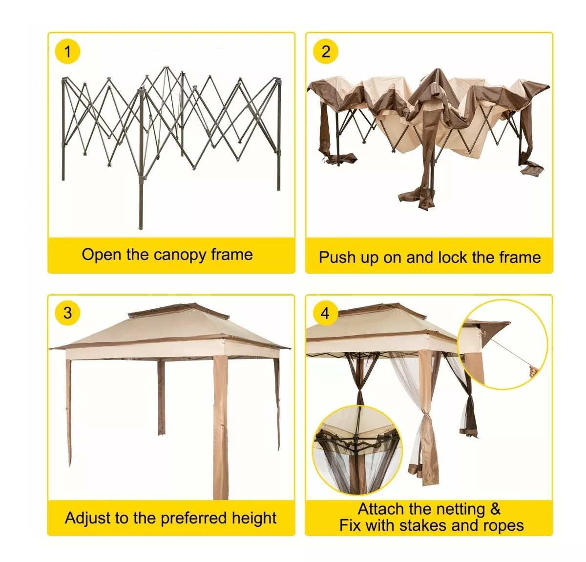 Toldo de tienda impermeable plegable reforzado Vevor 3,3 m * 3,3 m