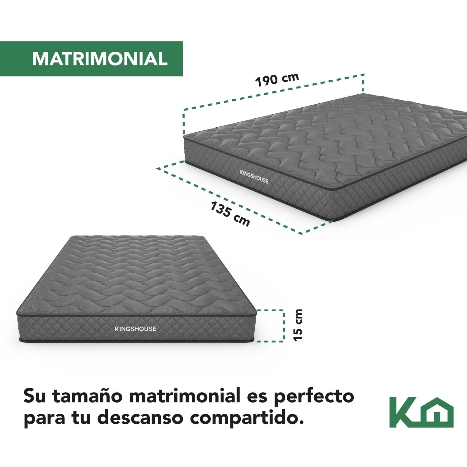 Colchon Matrimonial En Caja 15cm Alto KingsHouse blanco Kingshouse KHCESPMB