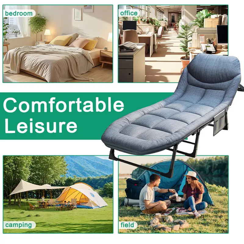 1 pza. Camas plegables para adultos, con 6 posiciones ajustables, soporta 550 libras, cama port&aacute;til y plegable con colch&oacute;n de 3 cm y almohada de 4, marco resistente para acampar, viajar, habitaci&oacute;n, oficina detalles 6