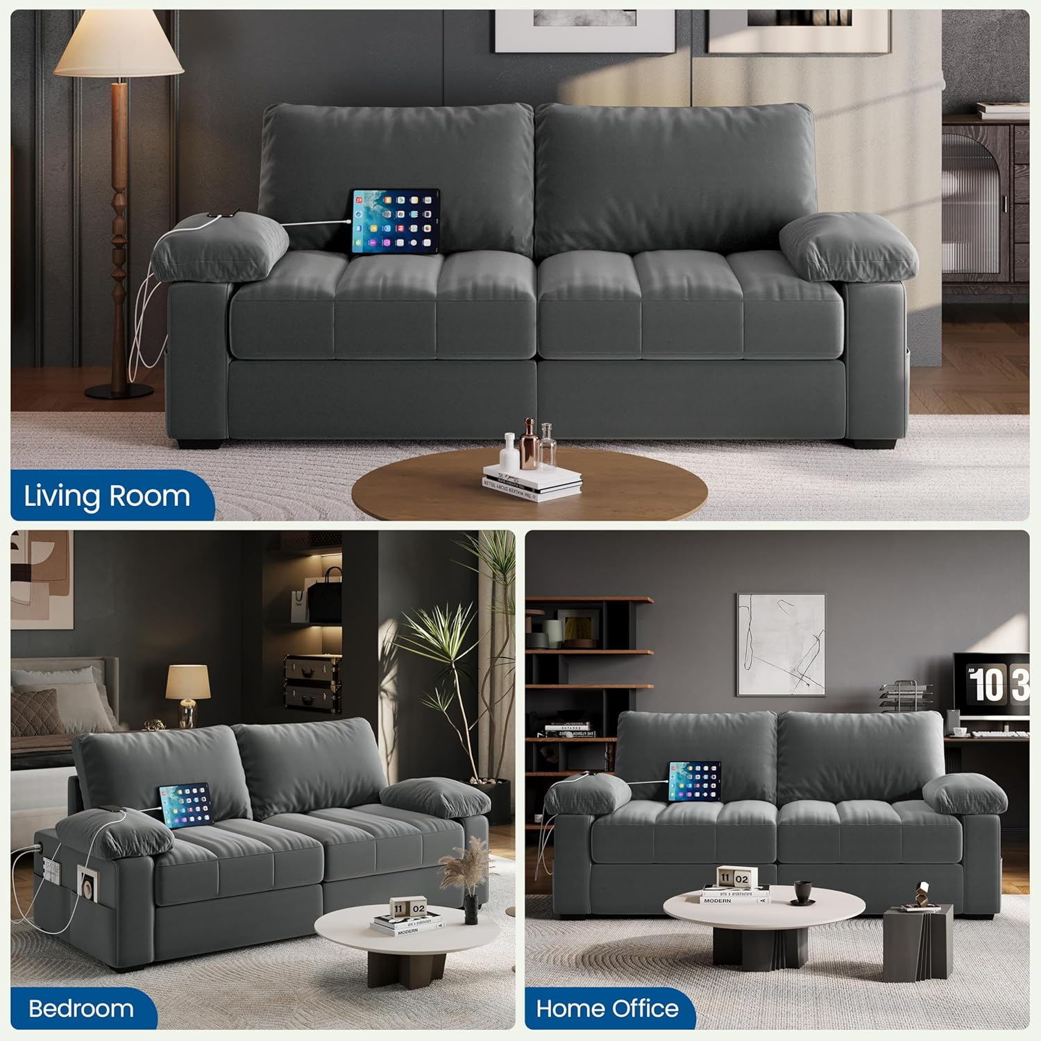 Yaheetech - Sofá de terciopelo de 79 pulgadas con bolsillos de almacenamiento y puertos USB, almohada y funda extraíbles, sofá moderno y cómodo sofá de dos plazas para sala de estar, departamento