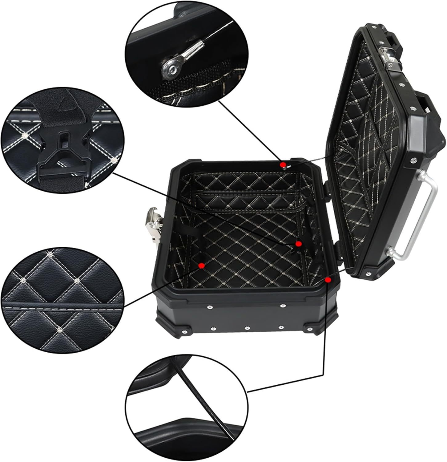 Labwork - Caja trasera para motocicleta de 45 l, con placa de montaje, aleación de aluminio dura, cierre de seguridad contra robo, metal plateado, caja trasera para maletero