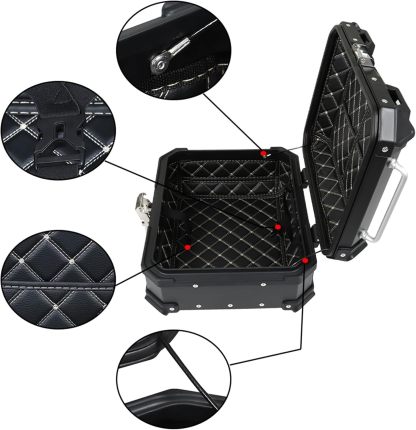 Labwork - Caja trasera para motocicleta de 45 l, con placa de montaje, aleación de aluminio dura, cierre de seguridad contra robo, metal plateado, caja trasera para maletero