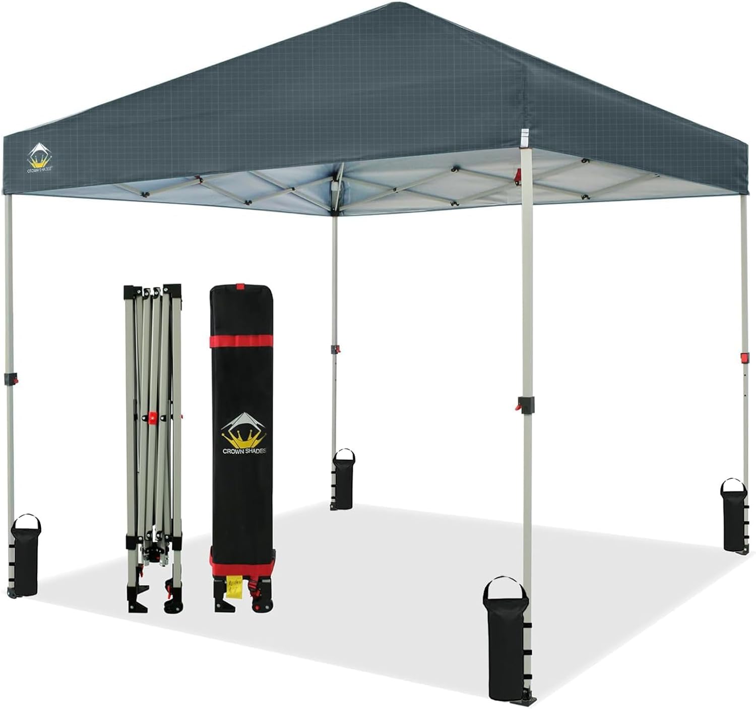 CROWN SHADES - Toldo desplegable de 3.60 x 3.60 metros, toldo patentado de un empuje con bolsa de transporte con ruedas, 8 estacas y 4 cuerdas, negro