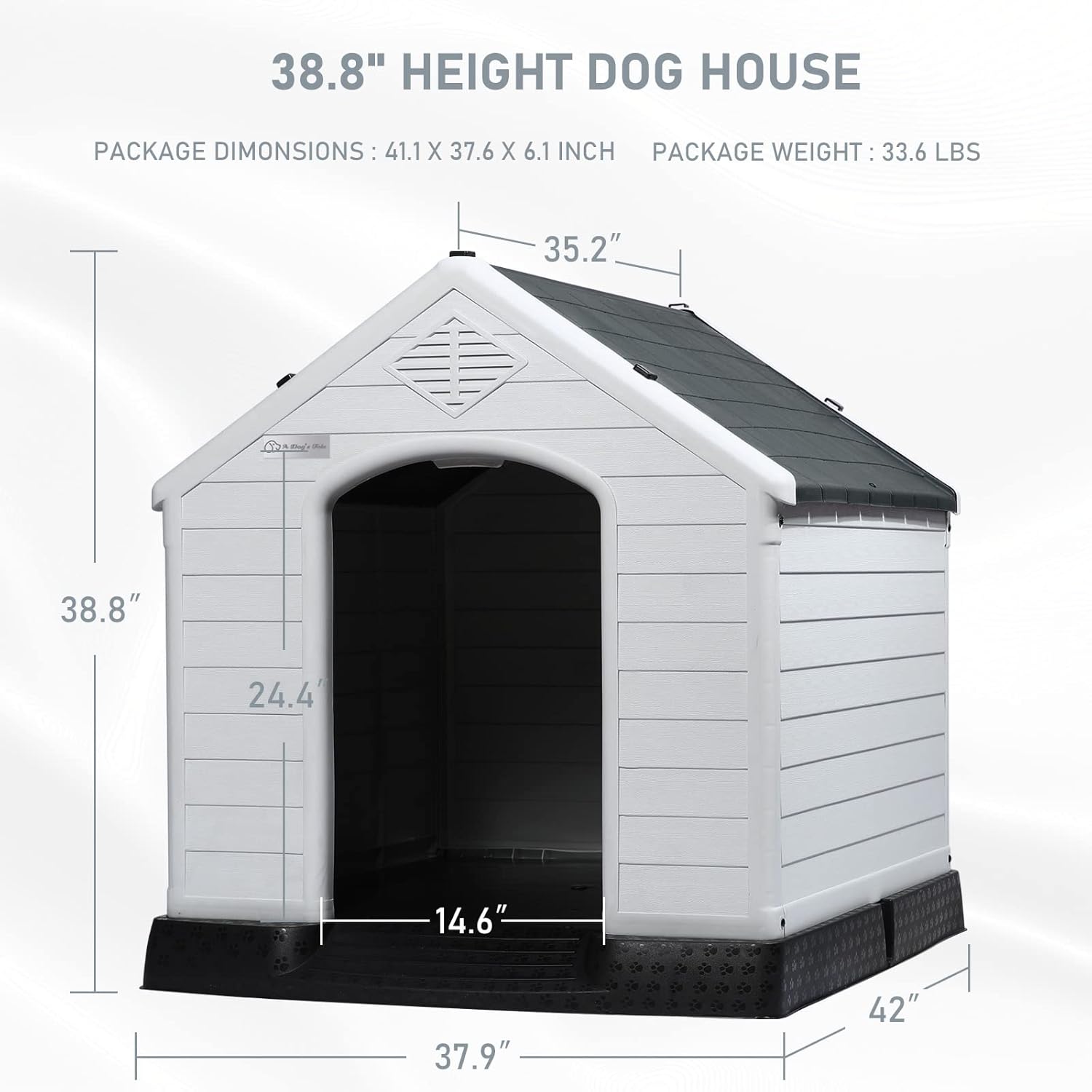 LEMBERI Casa de plástico duradera e impermeable para perros de tamaño pequeño a grande, casa de perro aislada para interiores y exteriores, refugio para cachorros con suelo elevado, fácil de montar, diseño de ventilación para perros
