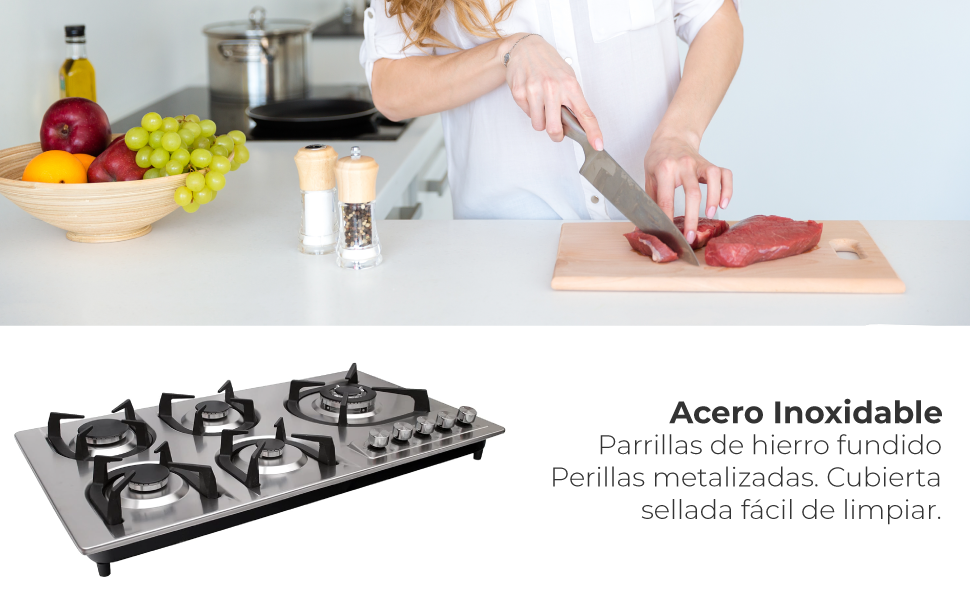 SUPRA Parrilla a gas de 5 quemadores para empotrar de 90 cm