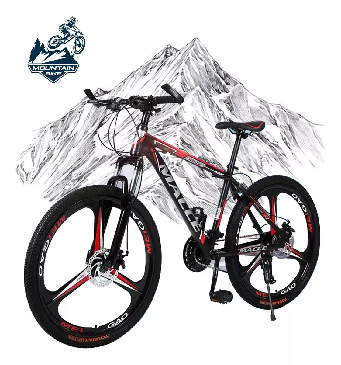Mountain Bike Lagom Macce Mtb-058 R26 21v Bicicletas Montañas Doble Suspensión Disco Mecánico Color Negro Rojo