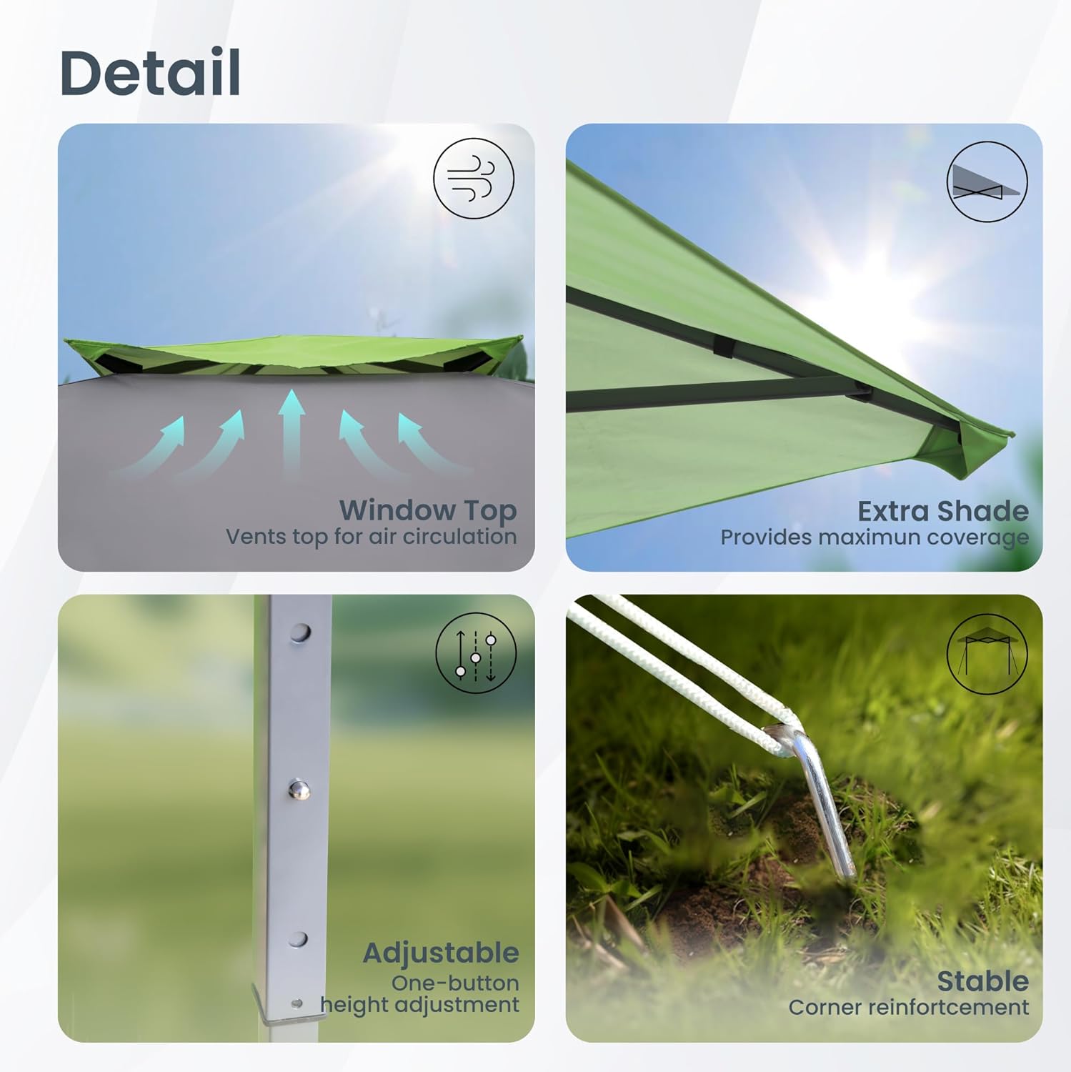 PHI VILLA - Toldo parasol con bloqueo UV de 4 x 4 m con kits de herramientas, pantalla de cenador para patio al aire libre, eventos de jardín, marrón-Clavijas de tierra para tienda de campaña al aire libre, clavijas para campamento con dosel