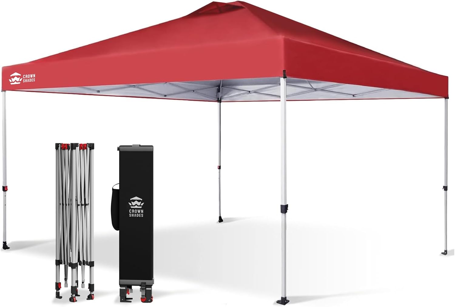 CROWN SHADES - Toldo desplegable de 3.60 x 3.60 metros, toldo patentado de un empuje con bolsa de transporte con ruedas, 8 estacas y 4 cuerdas, negro