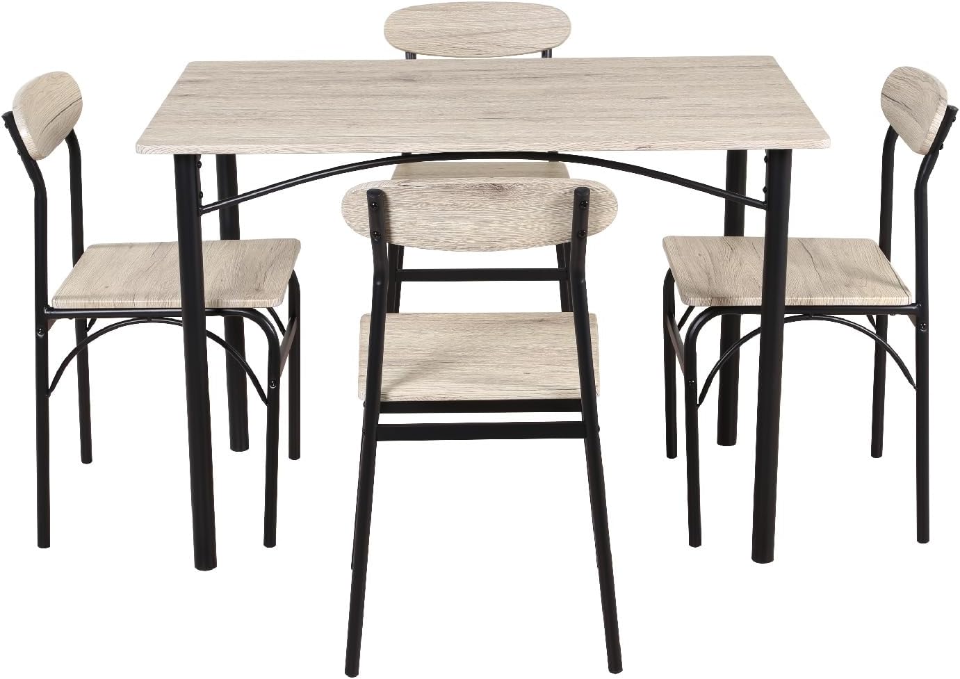 Kingshouse | Comedor 4 Sillas con Mesa – Madera MDF Estructura Metálica - Negro – Moderno Minimalista - para 4 Personas