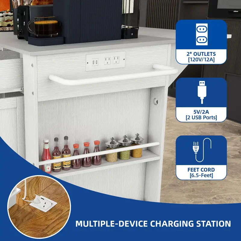 Isla de cocina HomLif con hoja abatible y almacenamiento, carrito de isla de cocina con enchufes, regalo de Halloween y Navidad.