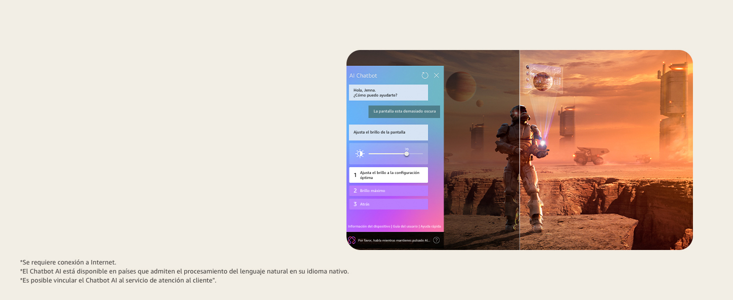 User telling AI Chatbot the screen is too dark and AI Chatbot automatically solving the issue