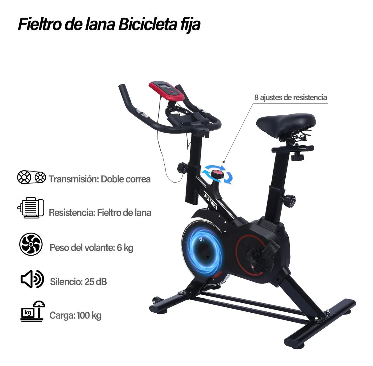 Bicicleta Spinning Fija Jumei 6kg Hogar Fitness Cardio bicicleta para ejercicio Color Negro